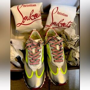 Christian Louboutin Vibrant Green and Metallic Sneakers
